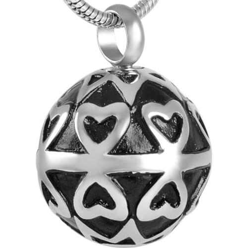 DJX8271 Ball Shape Heart Engraved Funeral Jewelry Stainless Steel Cremation Pendant Ashes Holder Memory Locket Pendant