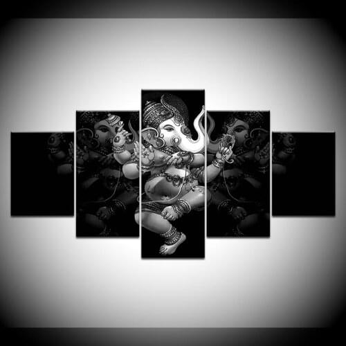 Home Decor HD Frame Poster Painting Wall Art Modern 5 Panel Hindu God Ganesha Elephant Living Room Printed Canvas Pictures