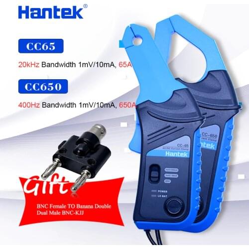 Hantek AC/DC Current Clamp for oscilloscope CC-65 CC-650 20KHz/400Hz Bandwidth 1mV/10mA 65A/650A +BNC Female to Banana jack