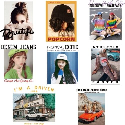 Personality Trend Street Photo Fashion girl Pattern Heat Transfer for Clothing Printed Patches for Clothing DIY T-shirt