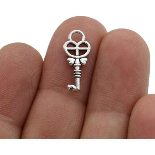 JAKONGO Silver Plated Key Charm Pendants for Jewelry Making Bracelet DIY Accessories 18x8mm 20pcs