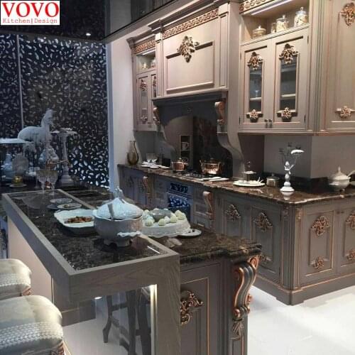 Solid wood kitchen furniture with gold painted design