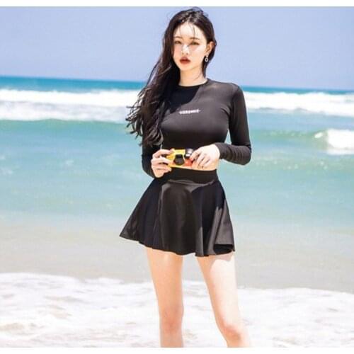 Korean Split Swimsuit Women Students Fresh Sexy Long-sleeved Thin Boxer Swim Trunks Two-piece Hot Spring Bathing Suit Swimwear