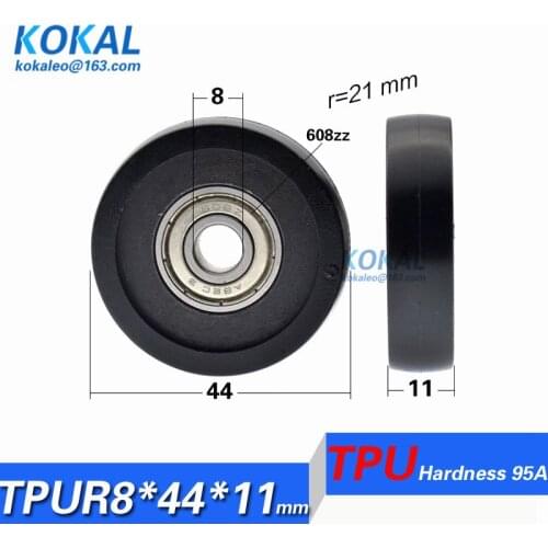 [TPU R0844-11] HOT 10PCS Low noise 608zz 608 coated with TPU rubber Vending machine guide sliding guide bearing wheel roller