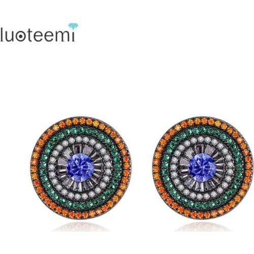 LUOTEEMI Brand Retro Round CZ Hip Hop Stud Earrings for Women Fashion Jewelry Party Boucle D'Oreille Femme Bijoux Christmas Gift