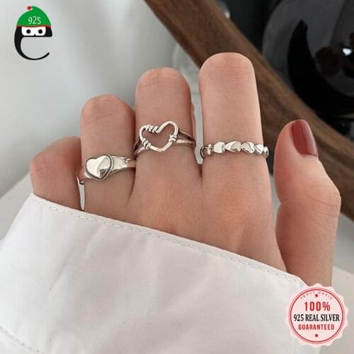 ElfoPlataSi MInimalist Real 925 Sterling Silver Romantic Heart Opening Ring For Women Wedding Party Fine Jewelry Gift DD1269