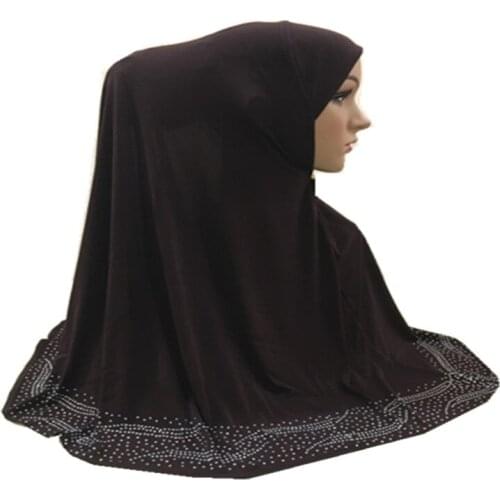 Fashion Muslim Headscarf Beautiful Crystal Beaded Muslim One Piece Long Hijab 70*70cm