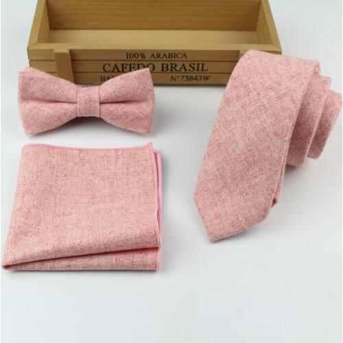 Mens Designer Skinny Striped Wool Tie Bowtie Necktie Butterfly Pocket Square Handkerchief Ties Lots Three Piece Set