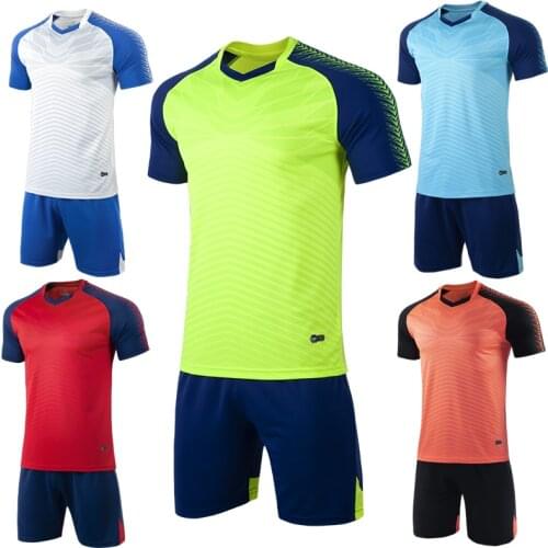 Men short sleeve blue soccer jersey blue adult football uniform kids red soccer shirt boy sport jerseys set DIY name OEM number