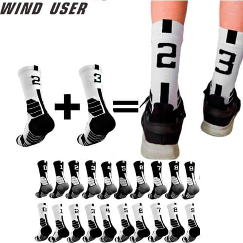 Professional Free collocation 0-9 number Basketball Socks Thick Sports Socks Non-slip Durable Skateboard Towel Bottom Socks