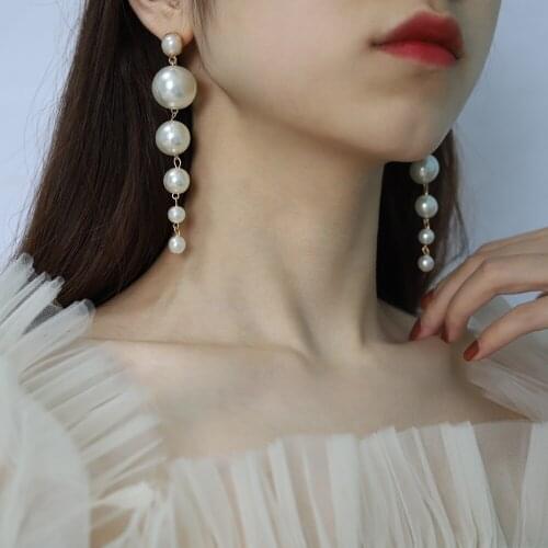 2021 New Simple Round Pearl Geometric Jewelry Ring for Women Engagement Wedding Gift Ear Long Pendant Ear Studs Earring