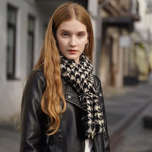 Pure 100% Cashmere scarf Women autumn winter cashmere scarf Korean double-sided houndstooth scarf warm Wrap Pashmina