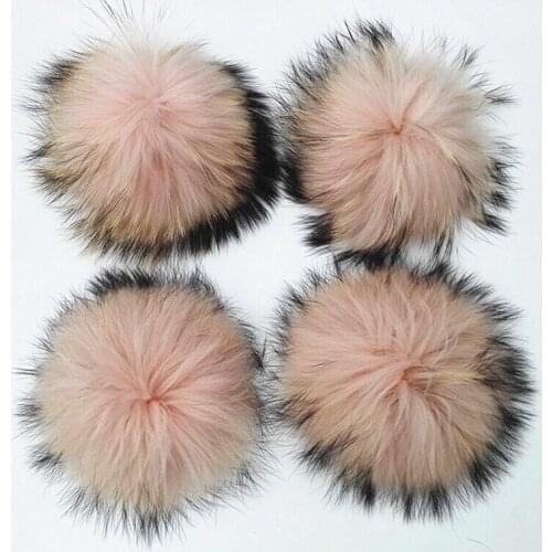 Wholes 5pcs/lot Pink Raccoon Fur Balls 16cm Nature Dyed Color Fur Pom pom For Knitting Hats Beanies and Fur Hats Accessory