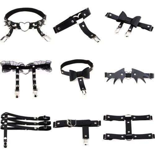 Sexy Women Elastic Leather Leg Ring Garter Belt Punk Heart Rivet Thigh Ring Goth Harajuku Harness Stockings Garter bdsm toys