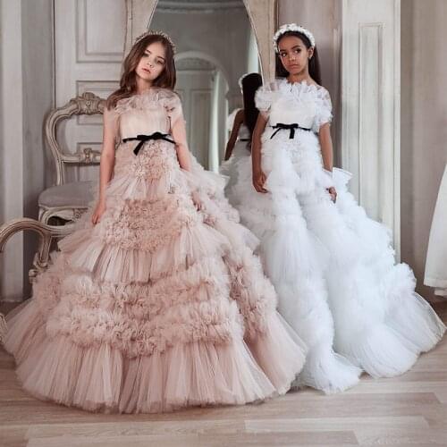 Strapless Flower Girl Dresses For Wedding Luxury Ruffles Tiered Skirts Toddler Pageant Gowns Tulle First Communion Dress
