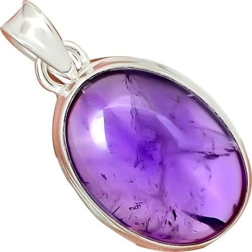 Genuine Amethyst CAB Pendant 925 Sterling Silver, Hand Made Women Fine Jewelry Gift