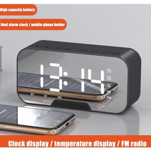 Portable Mini Voice Broadcast Alarm Clock LED Mirror Comes With Wireless Bluetooth Card Speaker FM Radio Hands-Free Home Decor