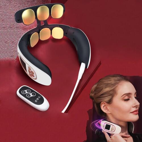 Smart Electric Neck Shoulder Massager 6Head Wireless TENS Pulse Massage Heat Cervical Relax Pain Relief Festival Family Gift