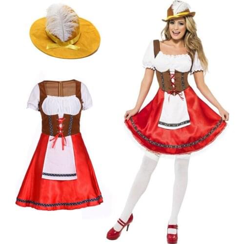 Adult Germany Oktoberfest Beer Girl Costume Bavaria Wench Beer Maid Festival Party Dress With Hat