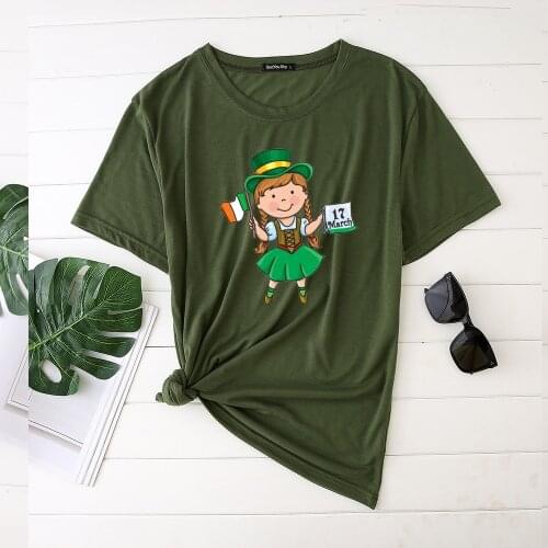 A Girl Holds Irish Flag Calendar Printed St Patricks Day Womens Tshirts 2021 Graphic T Shirts Women Streetwear Casual Plus Size