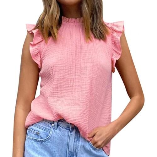 Summer Women Tops Ruffles Sleeveless Women Blouse Elegant Pleated Turtleneck Summer T-shirt Pullover Top Streetwear Party