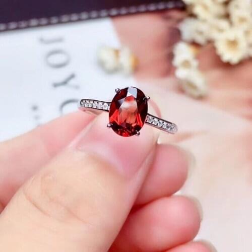 Elegant simple round Natural red garnet gem ring S925 silver natural gemstone ring girl women wedding party gift fine jewelry