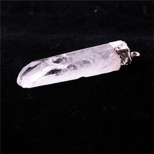 Druzy Gem Stone Irregular Raw Random Shape Rough Rhodium Clear Quartz Treat White Crystal Point Necklace Pendants Dropshipping