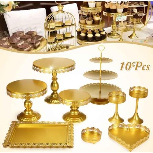 10/8/5Pcs Gold Metal Cupcake Cake Holder Dessert Stand Set Wedding Event Party Display Tower Plate Dessert Table Decoration