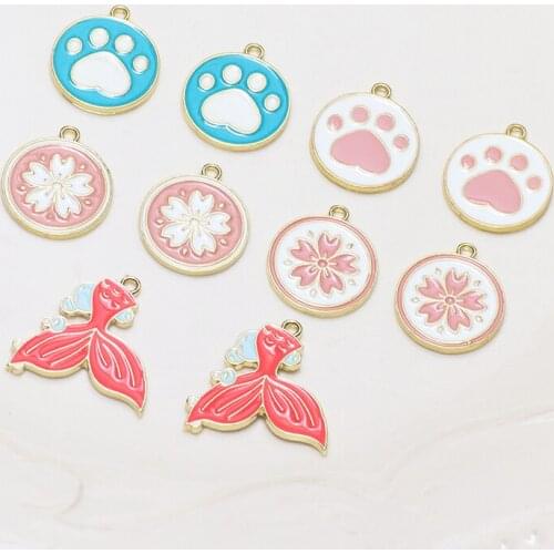 10pcs Lovely Cartoon Alloy Earrings footprints flower pattern round brand mermaid tail pendant diy jewelry accessories materials