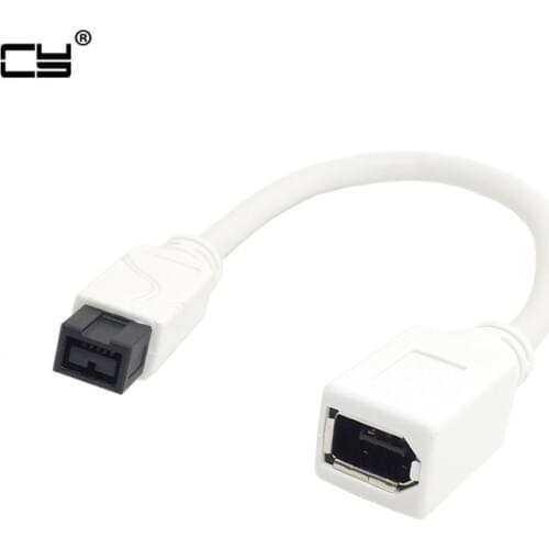 10cm IEEE 1394 6Pin Female to 1394b 9Pin male Firewire 400 to 800 Cable White Color