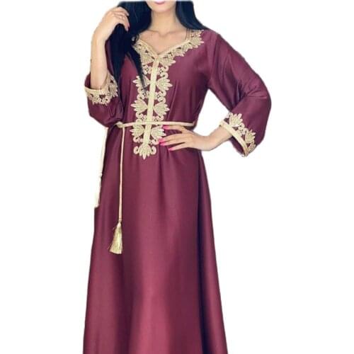 2021 Middle East Dubai Embroidery Stamping Lace Dress Muslim Female Abaya for Lady Turkey Islamic Clothing Women Muslim Dress
