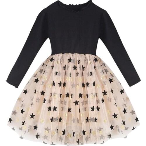 2021 Fashion Girls Dresses Spring Autumn Long Sleeve Girls Ball Gown Dress Mesh Patchwork Children Princess Dress 2-10Y