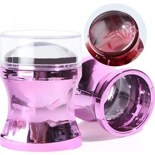 3pcs Mirror Nail Stamper Clear Silicone Head Manicure Scraper Polish Transfer Template Kits with Cap Nail Art Stamping Plate