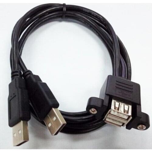 50PCS X Wholesale Dual USB male to 2 USB A Female panel mount with screws extension cable Freeshipping