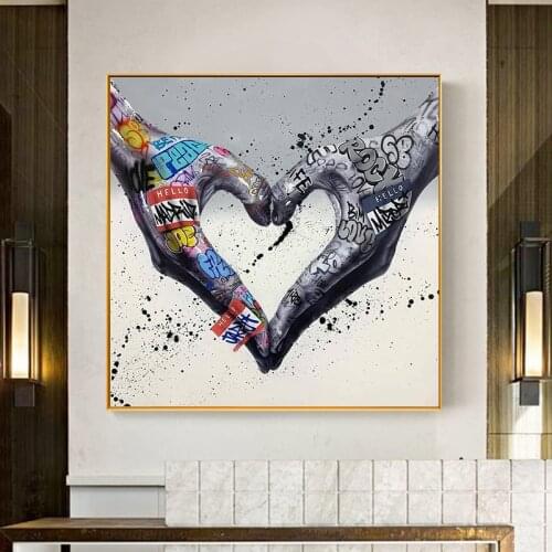Abstract Love Heart Gesture Graffiti Art Canvas Painting Art Posters and Prints Wall Decorative Pictures for Living Room