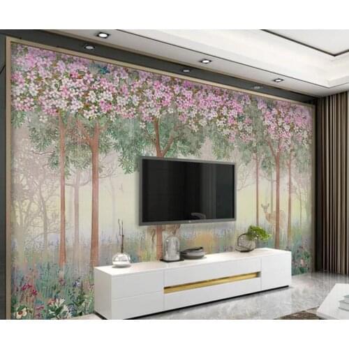 American ELK Watercolor Photo Wallpaper Deer Flower Wall Mural for Living Room Contact Paper Wall Papers Roll Floral Murals