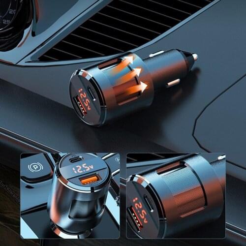 Car Charger Qc3.0+pd High-power Vehicle 65w With Digital Display Twin Ports Charger