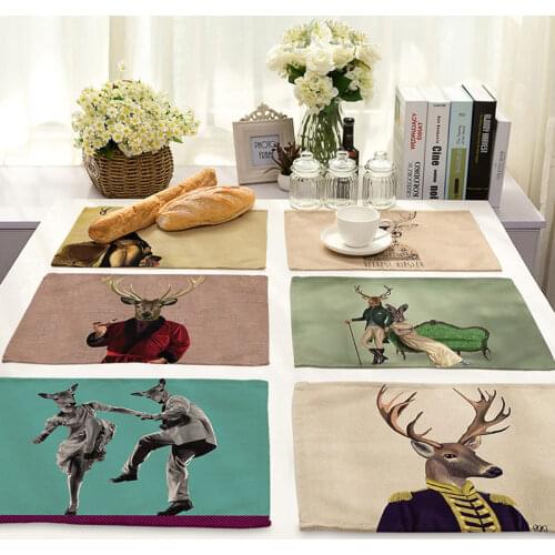 Noble Medieval Deer Man Cotton Linen Print Table Mat Kitchen Accessories Tableware Drink Coasters Manteles Placemat 42*32cm 1pc