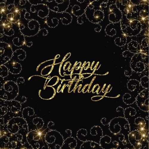 Glitter Golden Embroidery Pattern Happy Birthday Party Photo Backdrop Women Men Floral Decoration Photography Backgrounds Banner