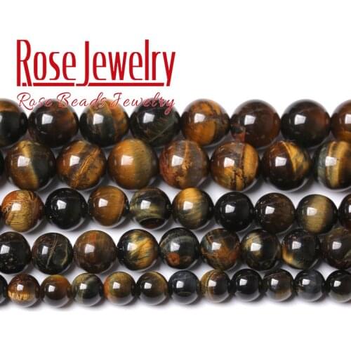 Natural Black Blue Yellow Tiger Eye Beads For Jewelry Making Round Loose Stone Beads DIY Bracelets Necklace Accessories 6mm-14mm