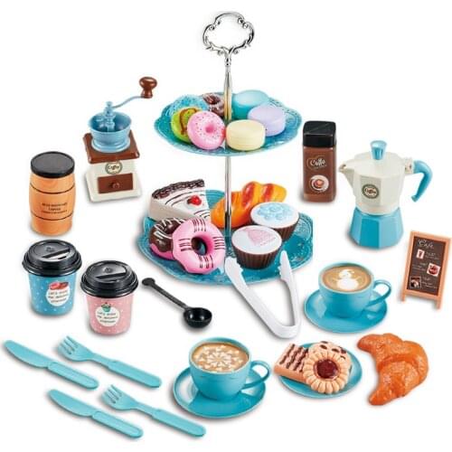 Kids Simulation Afternoon Tea Toys Set DIY Pretend Play Kitchen Toys Food Coffee Machine Dessert Play House Toys For Girls Kids