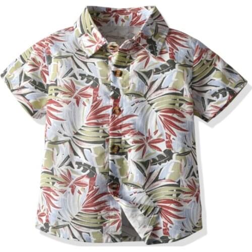 Boiiwant 2-8Y Childrens Leaf Print Pattern Shirt Tops Kids Boys Summer Short-sleeve Lapel Single-breasted Blouse Hawaii Top