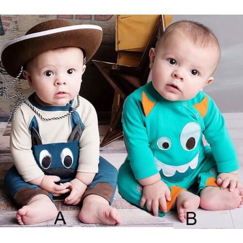 Baby Rompers Autumn Baby Long Sleeve Clothes Pure Cotton Cartoon Monster Clothing New Born Baby Boys One-pieces 6-18 Months Kids
