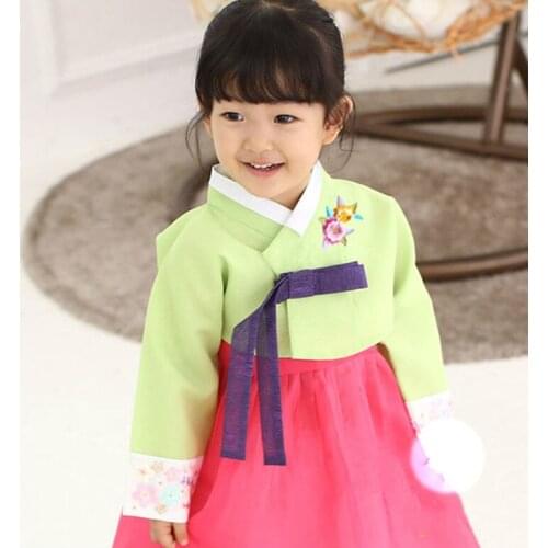 Korean Childrens Performance Birthday Hanok Comfortable Dress Cool Hanbok Original Imported Fabric Kids Fashion Style Clothes