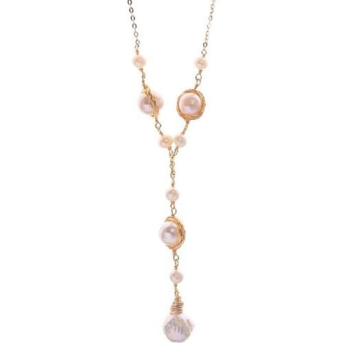 Long Chain Pearls Pendant Long Natural Freshwater Pearl Necklace Female For Women Jewelry Party Elegant Accessories Wholesale