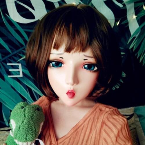 HAN-03)Female Sweet Girl Resin Half Head Kigurumi BJD Eyes Crossdress Cosplay Japanese Anime Role Lolita Mask With Eyes And Wig