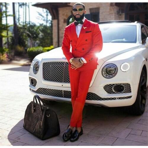 Tailored Red Wedding Tuxedos Mens Suits Double Breasted Groom Best Man Formal Coat Business Blazer 2 pcs (Jacket+Pants)