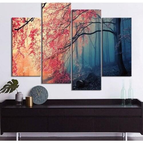 Canvas Painting tree 4 Piece Picture Wall Art Prints Modular Cuadros Póster Home Decor