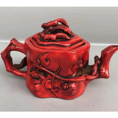 Chinese imitation red coral squirrel teapot crafts statue