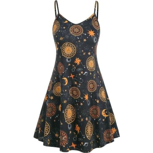 Summer Dresses Plus Size Women Starry Moon Pattern Printed V-neck Sleeveless Casual Dress Summer Bohemian Dress Zomerjurk